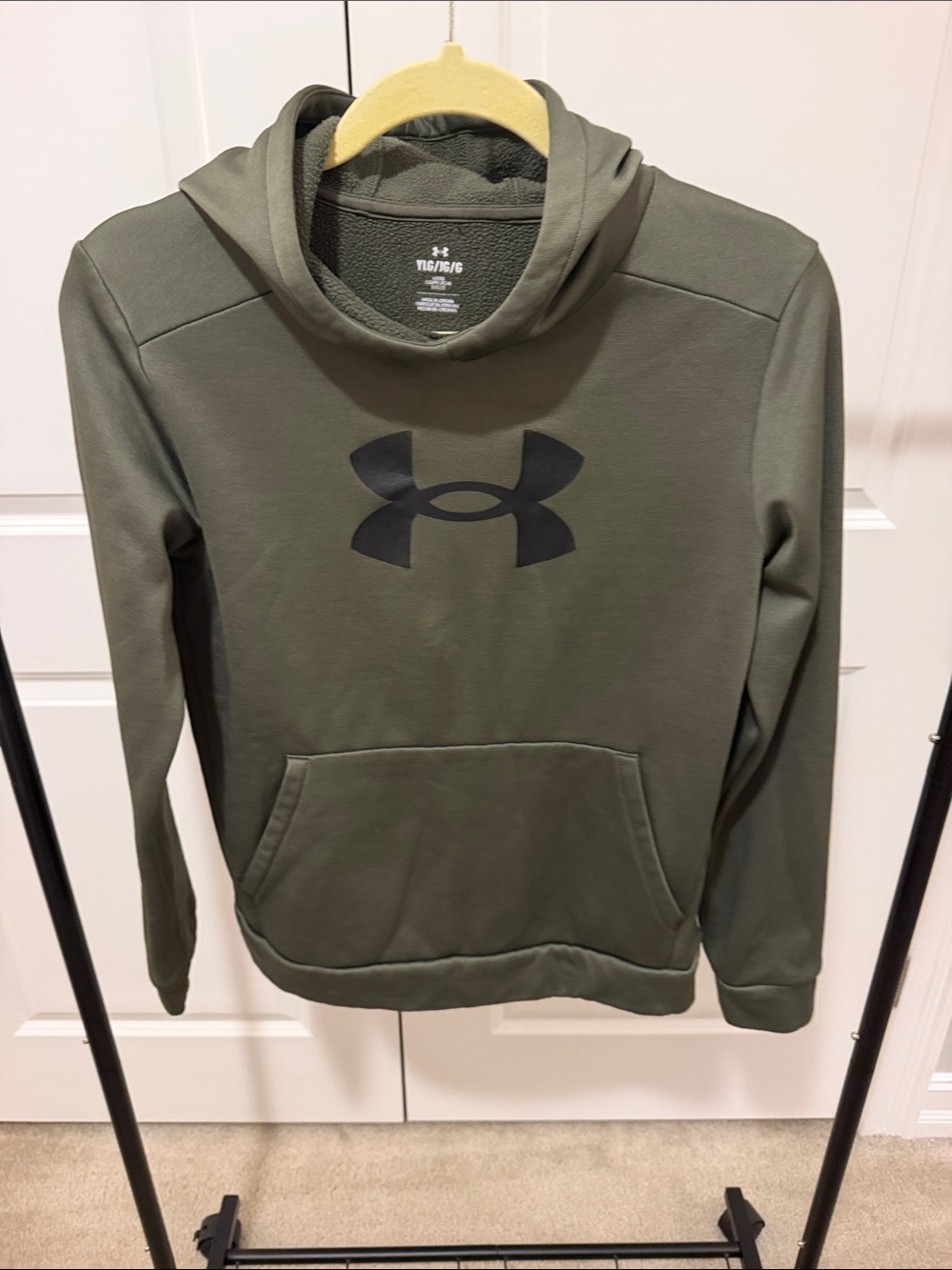 Under Armour Boys Olive Green Pullover Hoodie with Black Logo